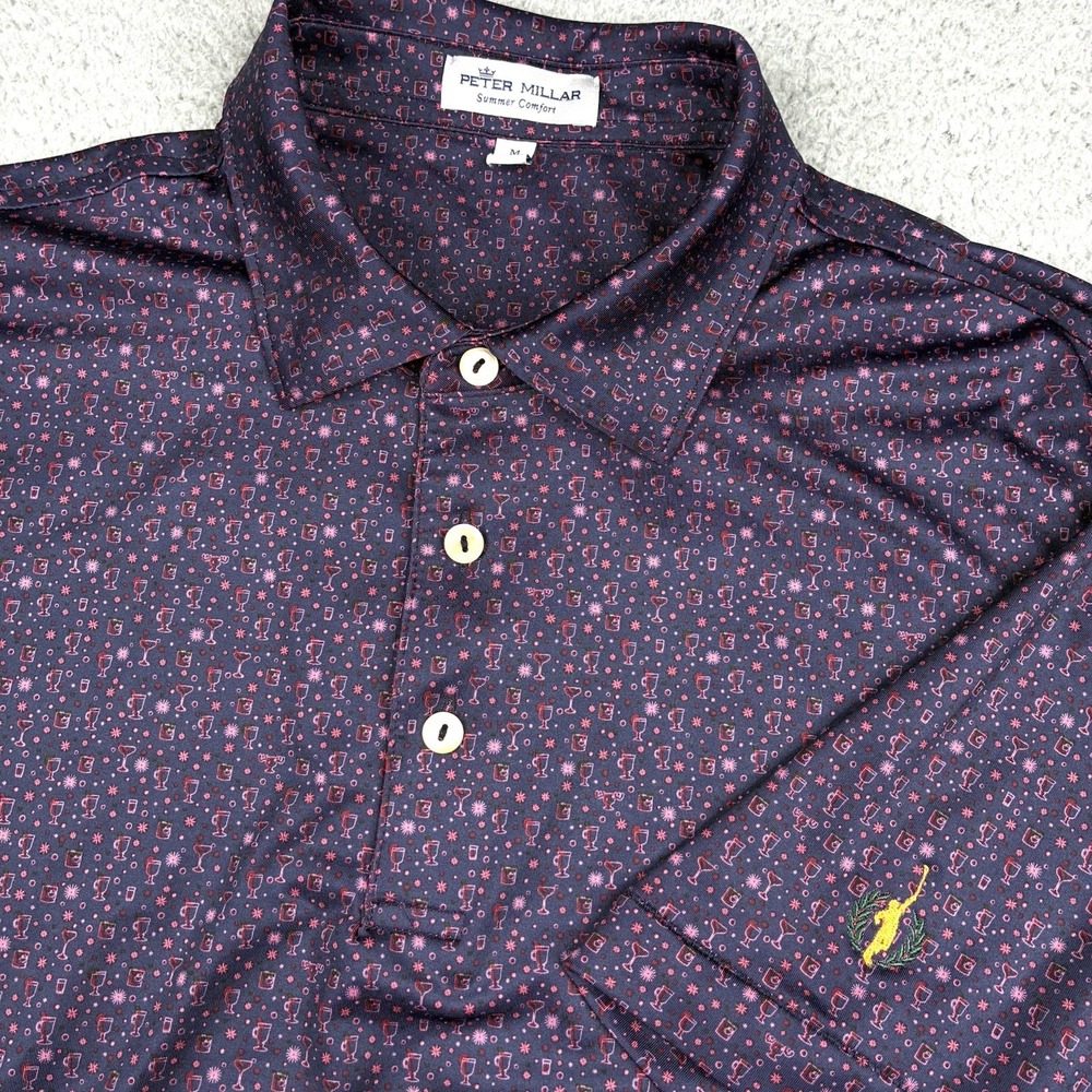 Peter Millar Summer Comfort Polo Men's Medium Purple Cocktail Print Golf AOP